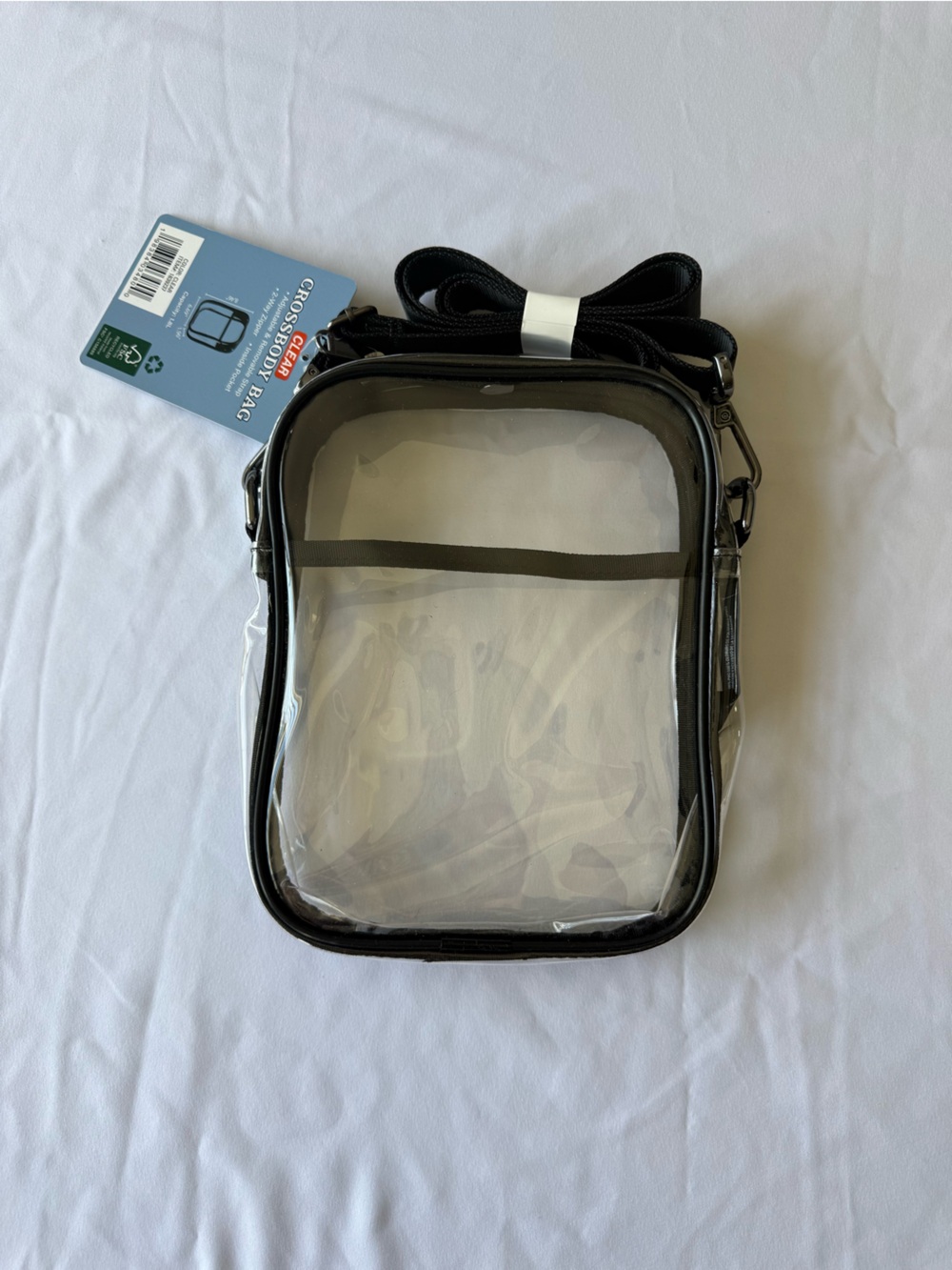 Clear Crossbody Bag with Black Trim and Adjustable Strap